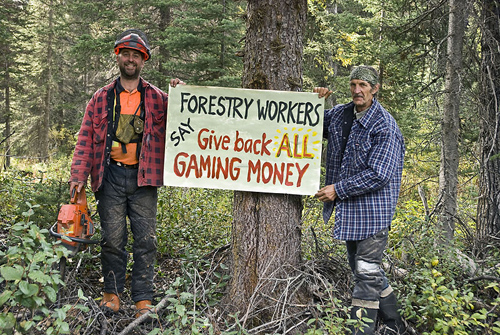 Loggers speak out against BC arts cuts. Photo: Bill Horne